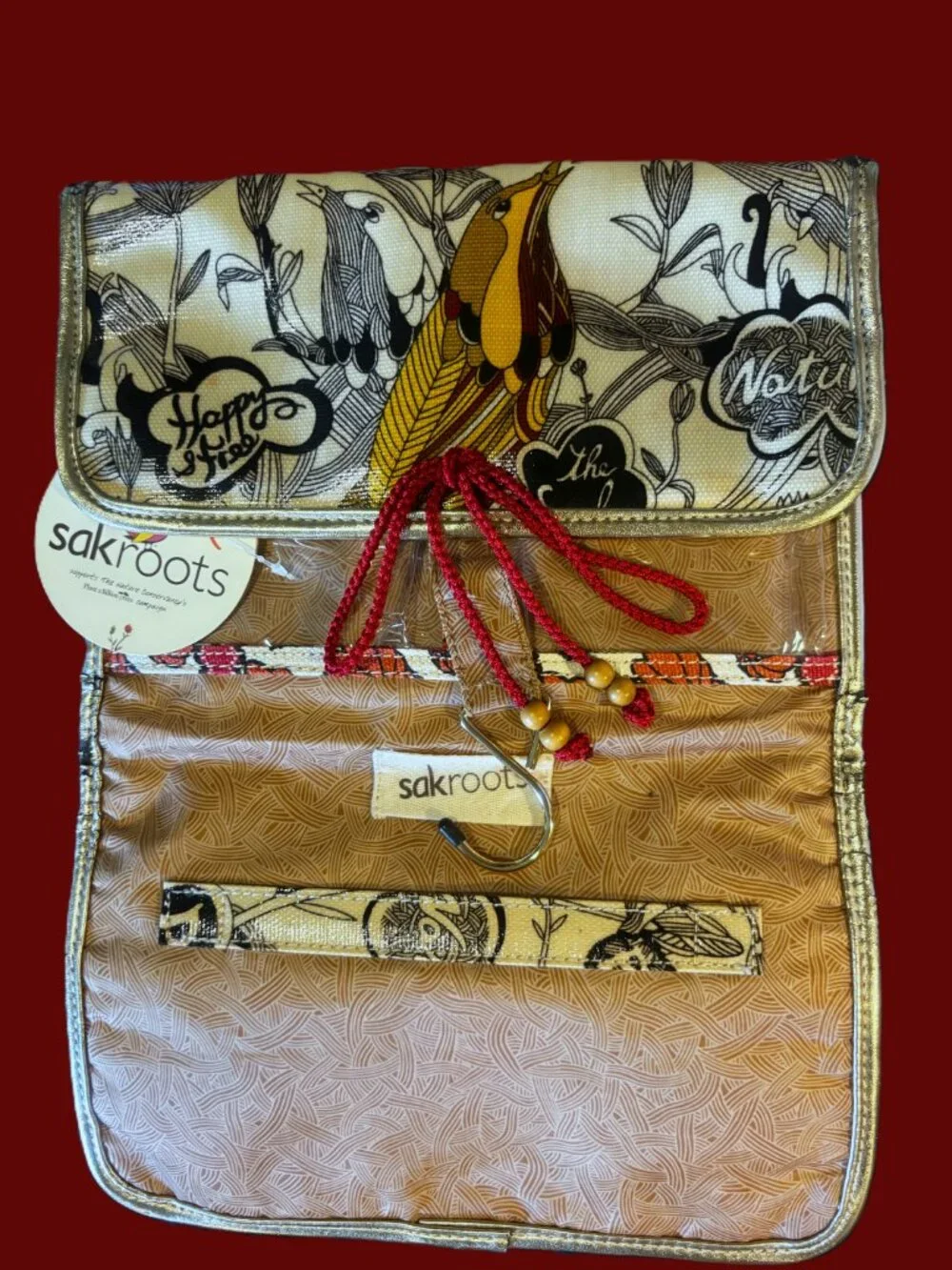 Sakroots Jewelry Accessory Hanger bag Red Cord & Wooden beads NWT